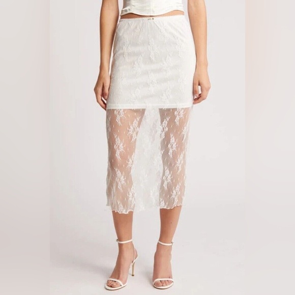 All In Favor Semi-sheer White Lace Midi Skirt. Slip-lining. New. Womens XS Y2K - Picture 1 of 3